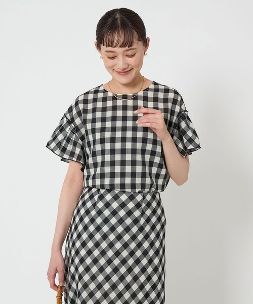 ブラウス シャツ メッシュ ショートスリーブ プルオーバー チェック レディース