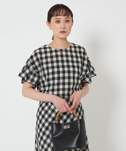 ブラウス シャツ メッシュ ショートスリーブ プルオーバー チェック レディース green label relaxing ブラウス シャツ メッシュ ショート