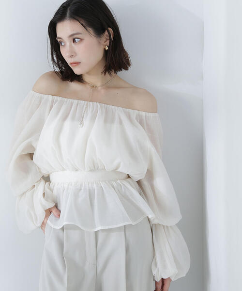 「NATURAL BEAUTY BASIC」 7分袖ブラウス MEDIUM オフホワイト レディース