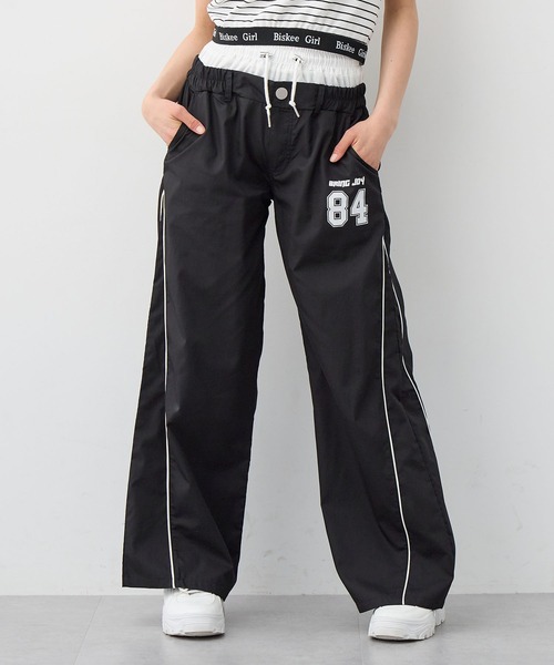 BISKEE ワイドパンツ パンツ ダブルウエスト ナンバーロゴワイドパンツ
