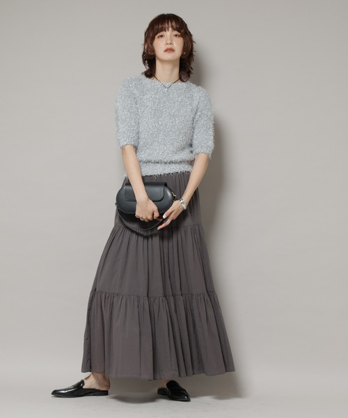 Nowos 半袖ニット 生成り NANO universe（ナノ・ユニバース） ニット セーター シャギーラメ