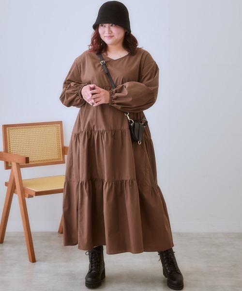 SMILELAND ワンピース 「大きいサイズ」 ゆるシルエットティアード