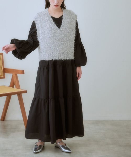 SMILELAND ワンピース 「大きいサイズ」 ゆるシルエットティアード