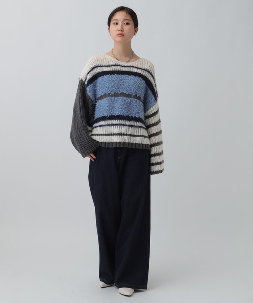 LEPSIM（レプシィム） ニット セーター 3ゲージクレイジーパターンプル