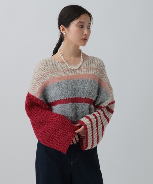 LEPSIM（レプシィム） ニット セーター 3ゲージクレイジーパターンプル