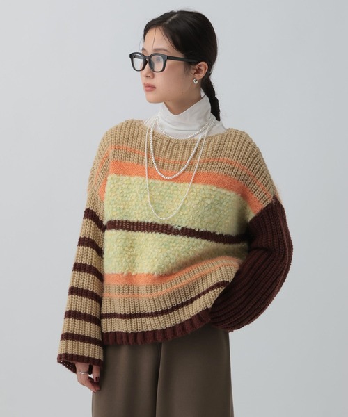 LEPSIM（レプシィム） ニット セーター 3ゲージクレイジーパターンプル