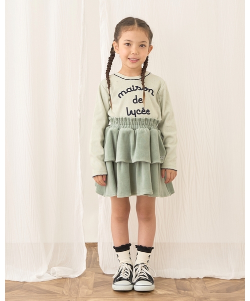 スカート 「もっちりベロア」「セットアップ可」ティアードスカート