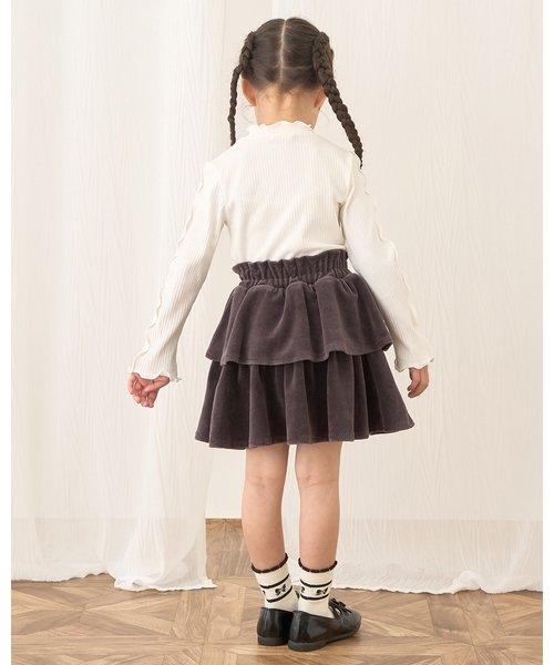 スカート 「もっちりベロア」「セットアップ可」ティアードスカート