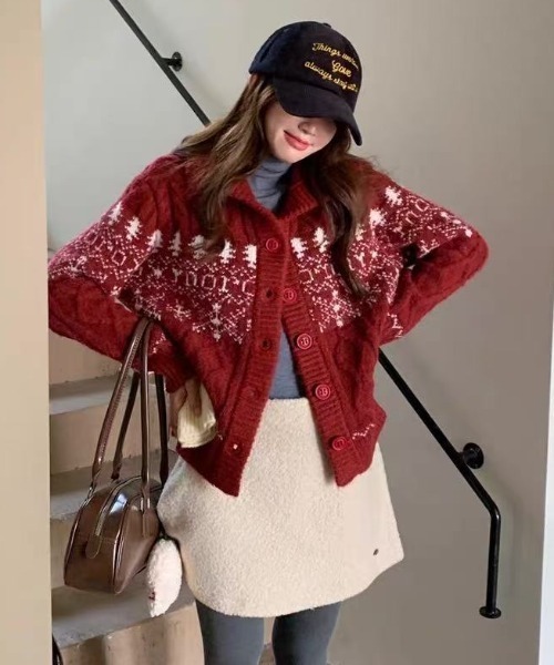 AsRiRe カーディガン 25aw/ノルディック柄ハイネックニット