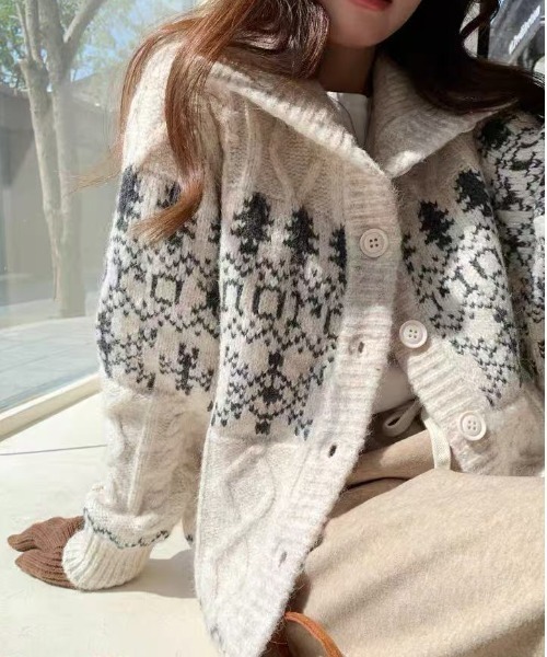 AsRiRe カーディガン 25aw/ノルディック柄ハイネックニット