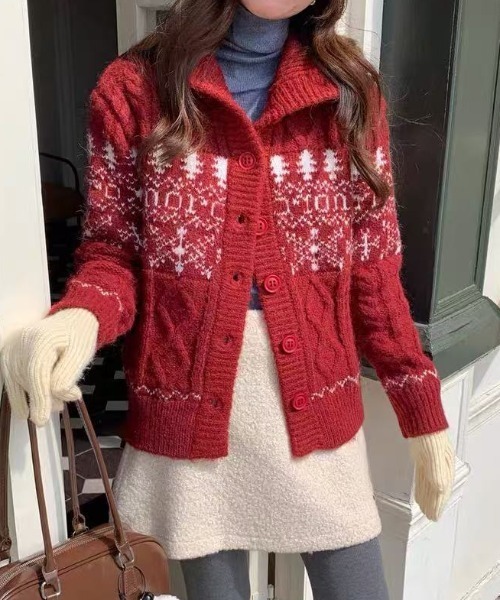 AsRiRe カーディガン 25aw/ノルディック柄ハイネックニット