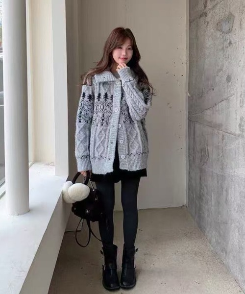 AsRiRe カーディガン 25aw/ノルディック柄ハイネックニット