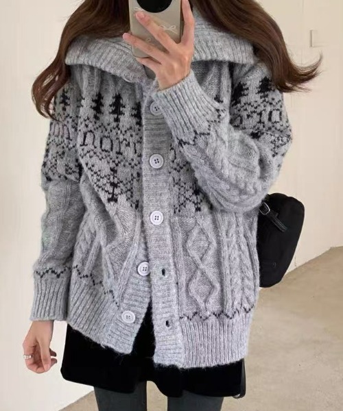 AsRiRe カーディガン 25aw/ノルディック柄ハイネックニット