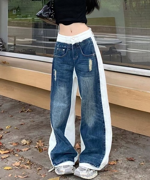 FreeZone カーゴパンツ バイカラーデニムワイドパンツ メンズ