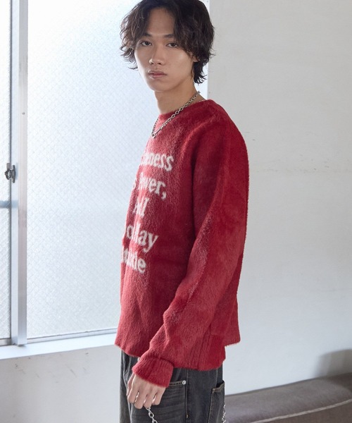 PBLIM ニット セーター 「UNISEX」メッセージシャギーニット