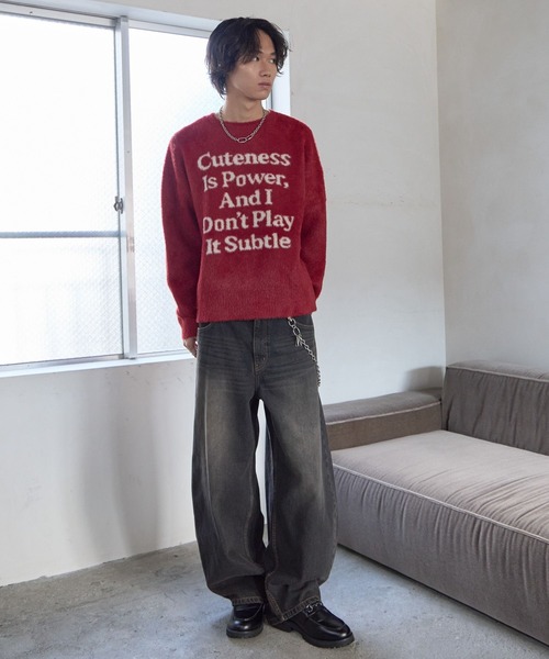 PBLIM ニット セーター 「UNISEX」メッセージシャギーニット