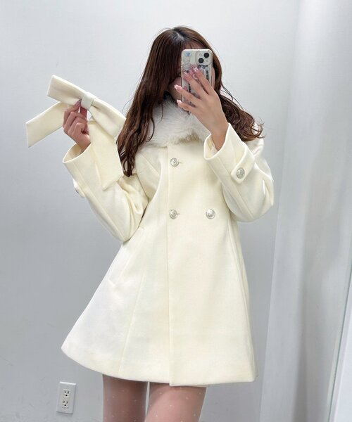 【新品未使用タグ付き】An MILLE☆ビッグリボンコート☆オフホワイト☆完売 リボン柄キルティングコート