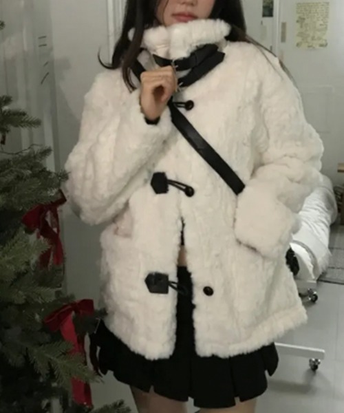 ダッフルコート コート ふわふわファー ダッフル風ショートコート