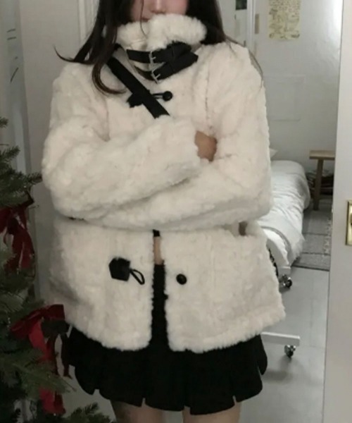 ダッフルコート コート ふわふわファー ダッフル風ショートコート