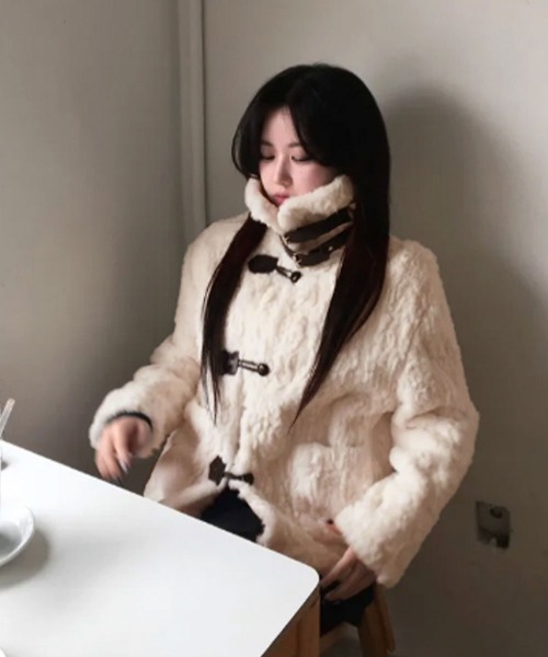 ダッフルコート コート ふわふわファー ダッフル風ショートコート