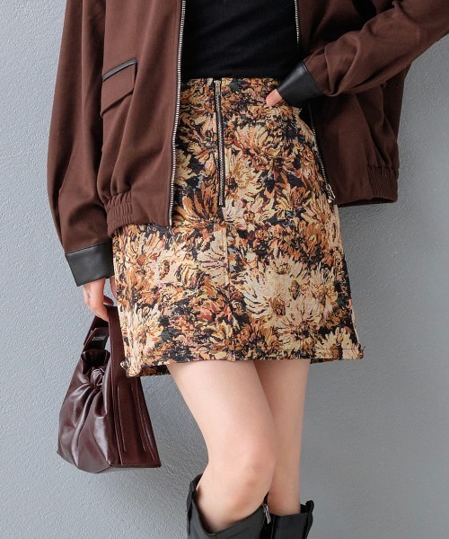 スカート ゴブラン グレンチェック フロントジップミニスカート