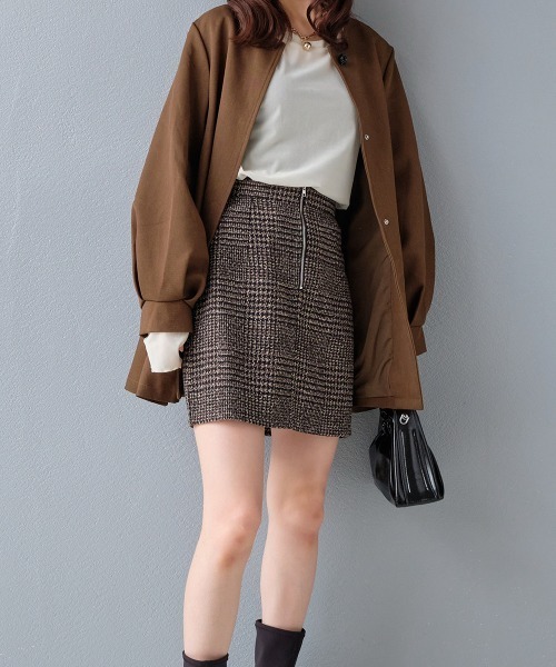 スカート ゴブラン グレンチェック フロントジップミニスカート