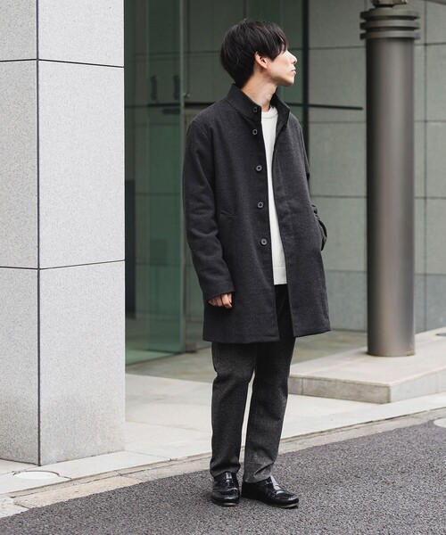 「BEAMS HEART」 ステンカラーコート M チャコールグレー メンズ_画像3