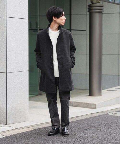 「BEAMS HEART」 ステンカラーコート M チャコールグレー メンズ_画像4