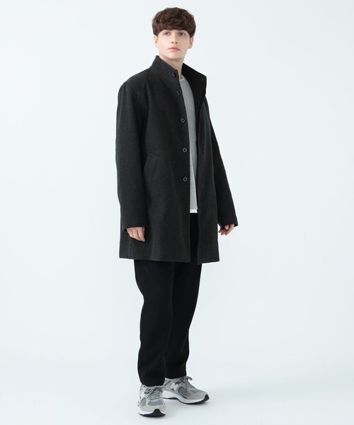 「BEAMS HEART」 ステンカラーコート M チャコールグレー メンズ_画像6