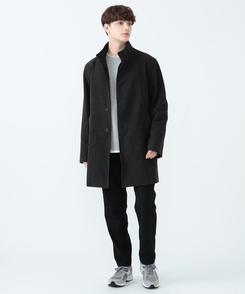 「BEAMS HEART」 ステンカラーコート M チャコールグレー メンズ_画像8