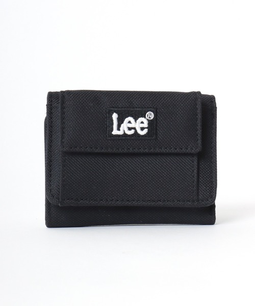 即日発送 シンプル 糸刺繍ウォレット 財布 三つ折財布 ブラック Lee（リー） 財布 ブランドロゴBOXロゴ刺繍三つ折り財布/ミニ財布