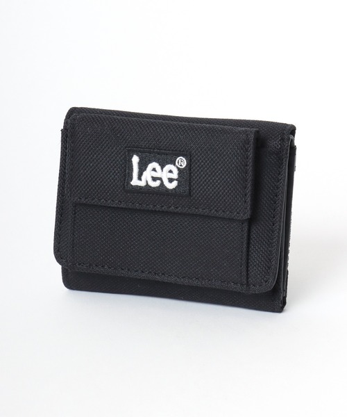 即日発送 シンプル 糸刺繍ウォレット 財布 三つ折財布 ブラック Lee（リー） ミニ 財布 ブランドロゴBOXロゴ刺繍三つ折り財布/ミニ財布