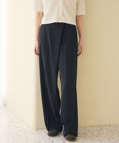 ワイドパンツ パンツ 入学式 卒園式 「WEB限定 Wardrobe DAILY MINIMAL」ダブルクロス ラップパンツ ウォッシャブル