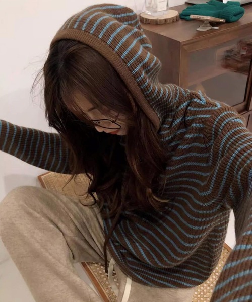 「MEMECLE」 長袖ニット M ブラウン レディース_画像2