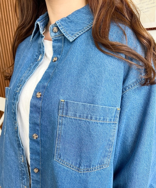 「moment+」 長袖シャツ L インディゴブルー レディース_画像2