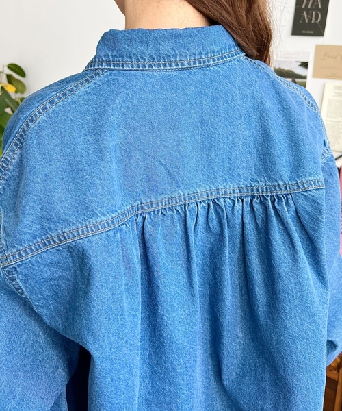 「moment+」 長袖シャツ L インディゴブルー レディース_画像4