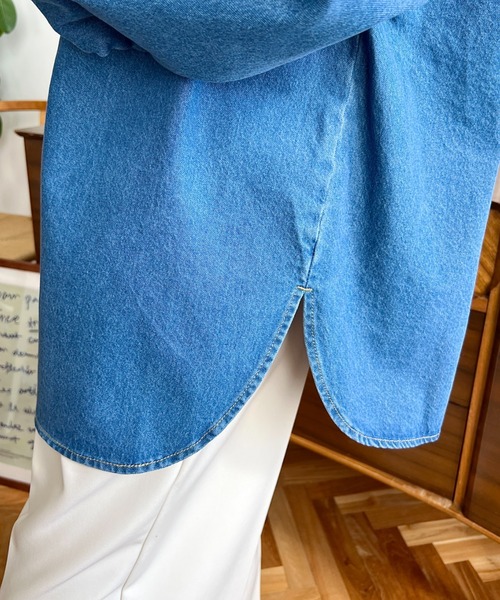 「moment+」 長袖シャツ L インディゴブルー レディース_画像5