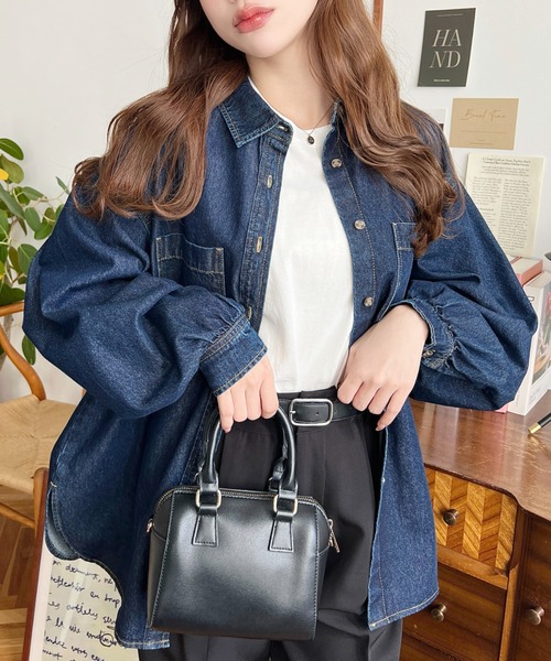 「moment+」 長袖シャツ L インディゴブルー レディース_画像7