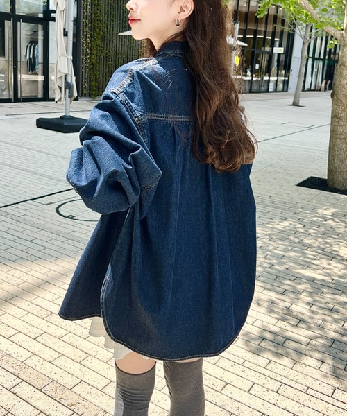 「moment+」 長袖シャツ L インディゴブルー レディース_画像9