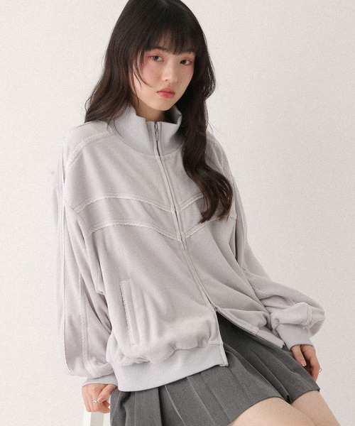 Heather ベロアレースラインブルゾン ネイビー フリーサイズ 春 ブルゾン Heather（ヘザー） ブルゾン アウター ベロアレースラインブルゾン