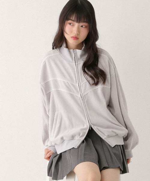 Heather ベロアレースラインブルゾン ネイビー フリーサイズ 春 ブルゾン Heather（ヘザー） ブルゾン アウター ベロアレースラインブルゾン