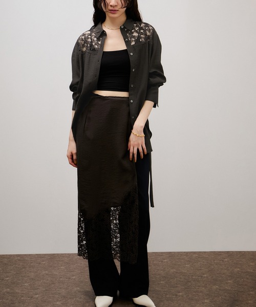 【美品】ADAM ET ROPE' アダムエロペ/透け感レースシアーブラウス薄手 ADAM ET ROPE'（アダムエロペ） ブラウス シャツ ヘムレースシアージレ