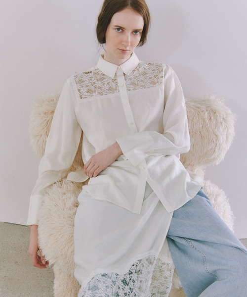 【美品】ADAM ET ROPE' アダムエロペ/透け感レースシアーブラウス薄手 ADAM ET ROPE' FEMME - 【美品】ADAM ET ROPE' アダムエロペ/透け感