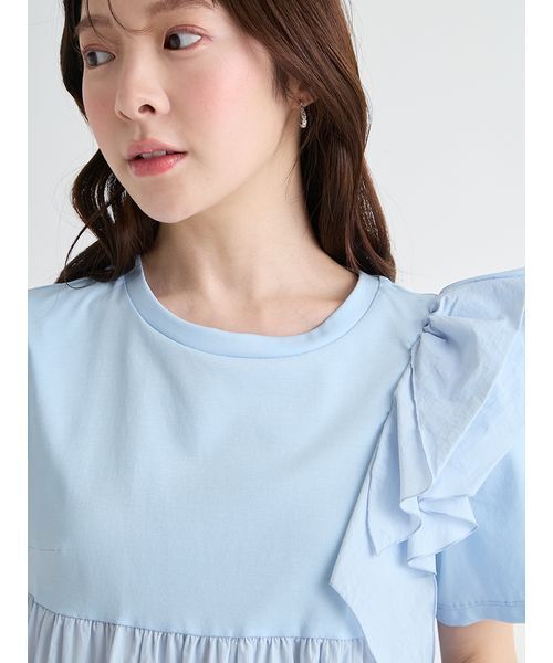 【CELFORD】ショルダーフリルペプラムカットソー 美品】セルフォード□ショルダーフリルペプラムカットソー ブラウス