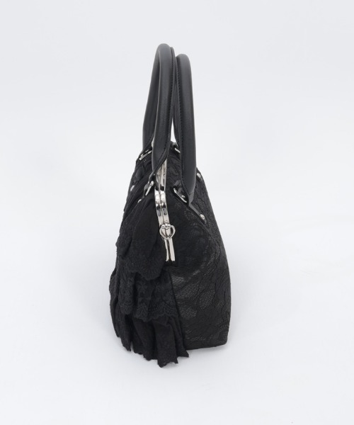 【axes femme】新品未使用 2way レースフリルがま口バッグ ブラック axes femme（アクシーズ ファム） ボストンバッグ レースフリルがま口