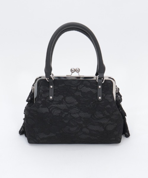【axes femme】新品未使用 2way レースフリルがま口バッグ ブラック axes femme（アクシーズ ファム） ボストンバッグ レースフリルがま口