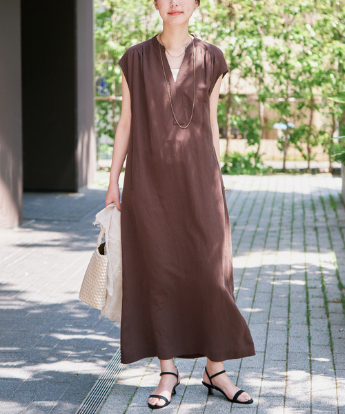SLOBE IENA（スローブイエナ） ワンピース リネン混キーネックコクーン