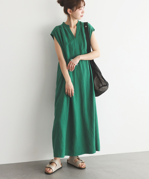 SLOBE IENA（スローブイエナ） ワンピース リネン混キーネックコクーン