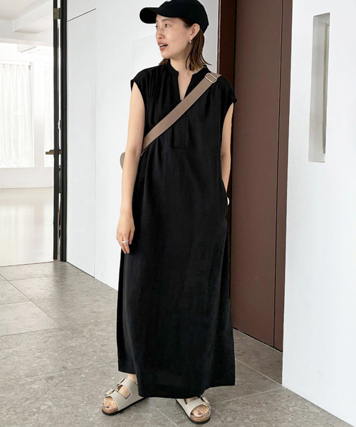 SLOBE IENA（スローブイエナ） ワンピース リネン混キーネックコクーン
