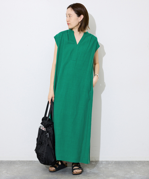 SLOBE IENA（スローブイエナ） ワンピース リネン混キーネックコクーン
